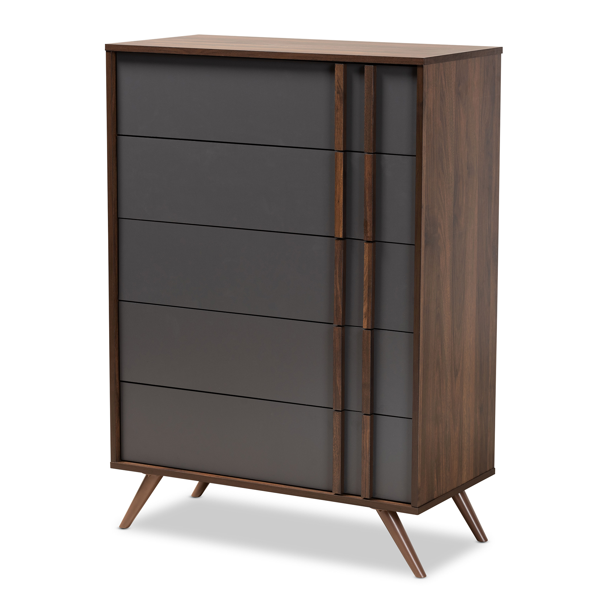 Baxton Studio Naoki Modern and Contemporary Two-Tone Grey and Walnut Finished Wood 5-Drawer Bedroom Chest